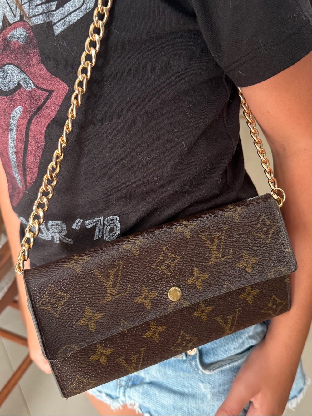 Louis Vuitton Monogram Canvas Flap Wallet with chain